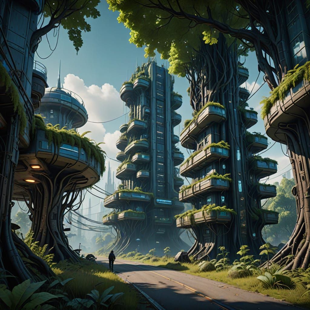 Surreal Cityscape Converges Nature and Futuristic Architectu...