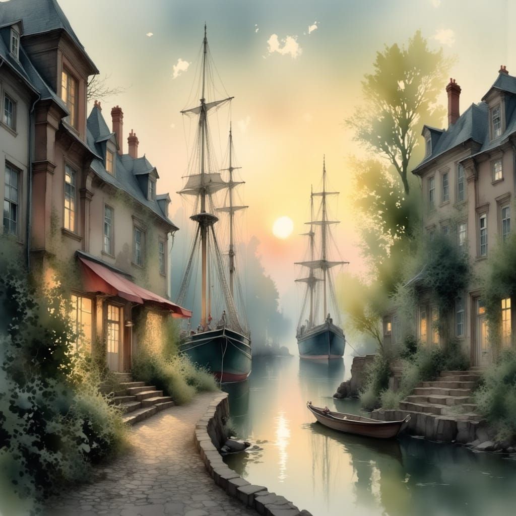 Peaceful Harbor Scene at Twilight