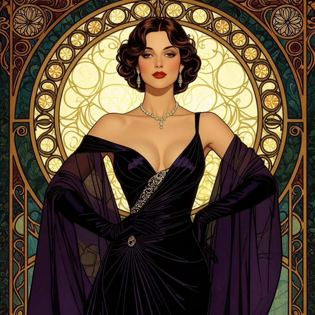 Elegant Woman in Luxurious Setting, Art Nouveau Style