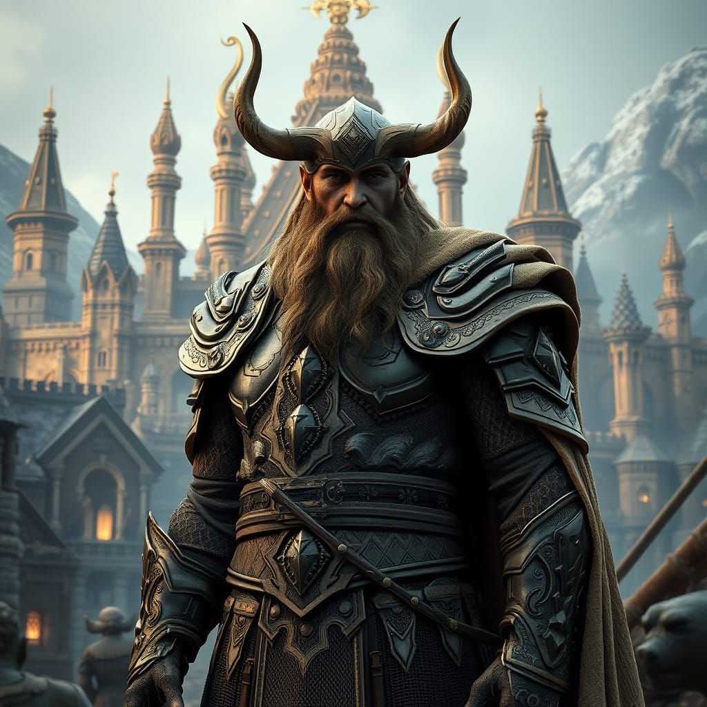 Odin Stands Before Golden Valhalla: Hyper-Realistic 8k