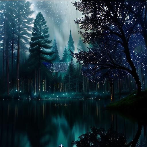 Enchanted Forest with Shimmering Lake: Digital Matte Paintin...