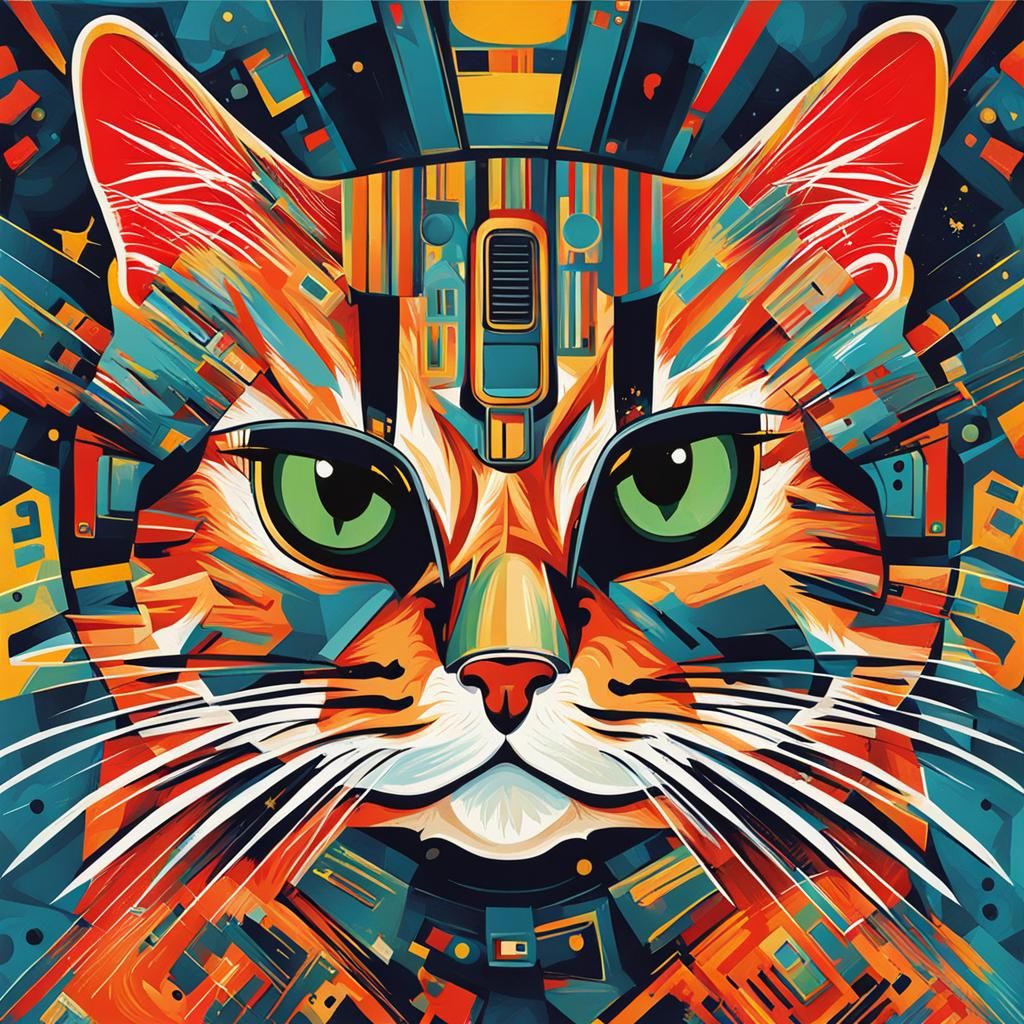 Abstract Top Gun Cat in Complementary Colors