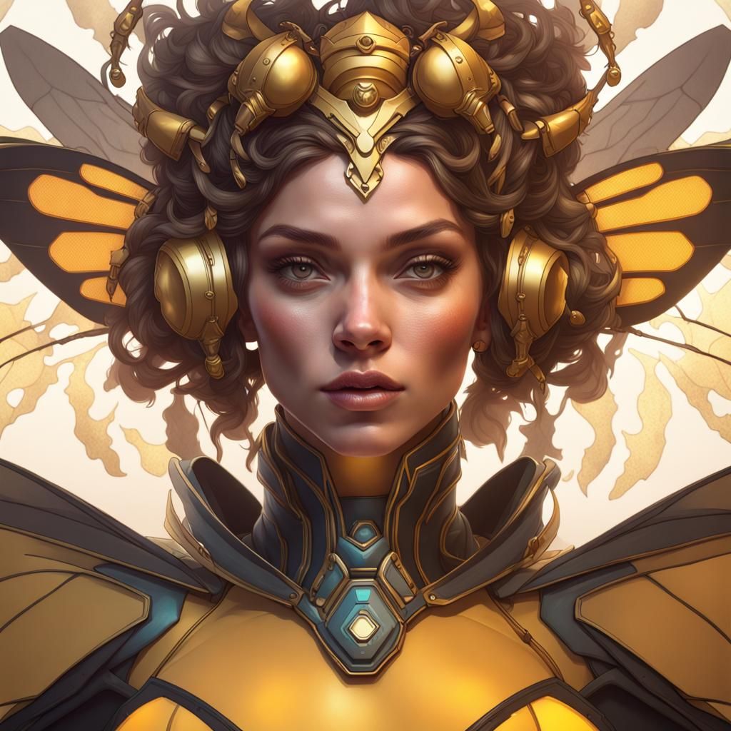 Elegant Queen Bee Portrait in Art Nouveau Style