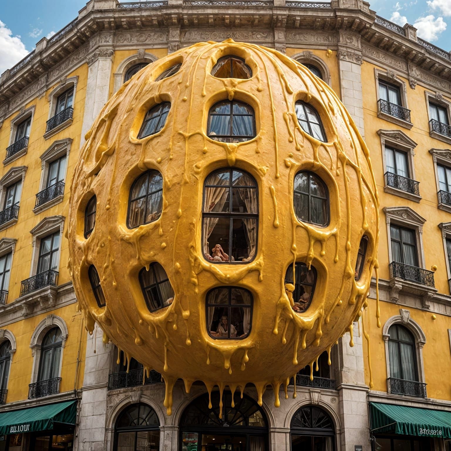 Giant Melting Mango Ice Cream Drips Down Skyscraper