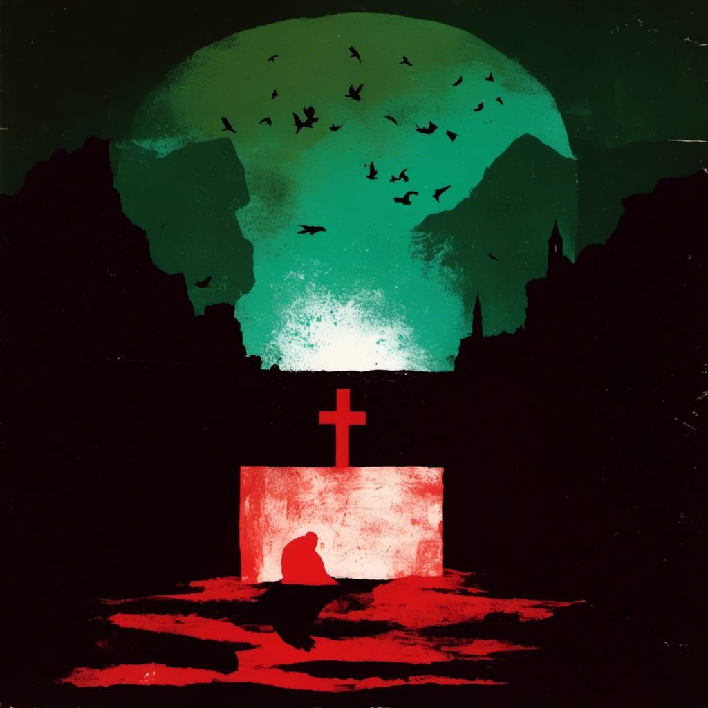 Gothic Funeral Scene with Crow