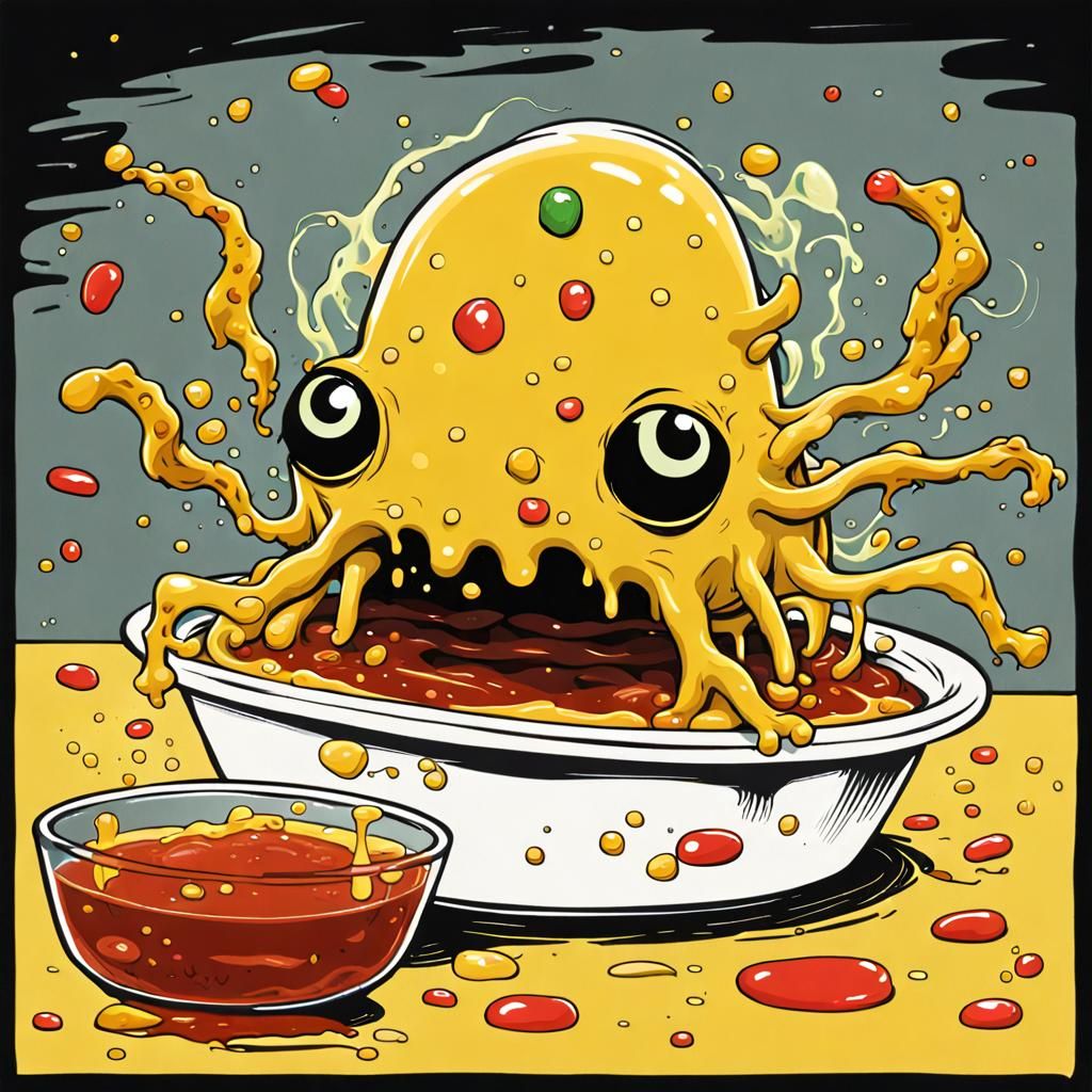 Mellow maggot eats mustard jello, jokingly jumping each ectoplasm.