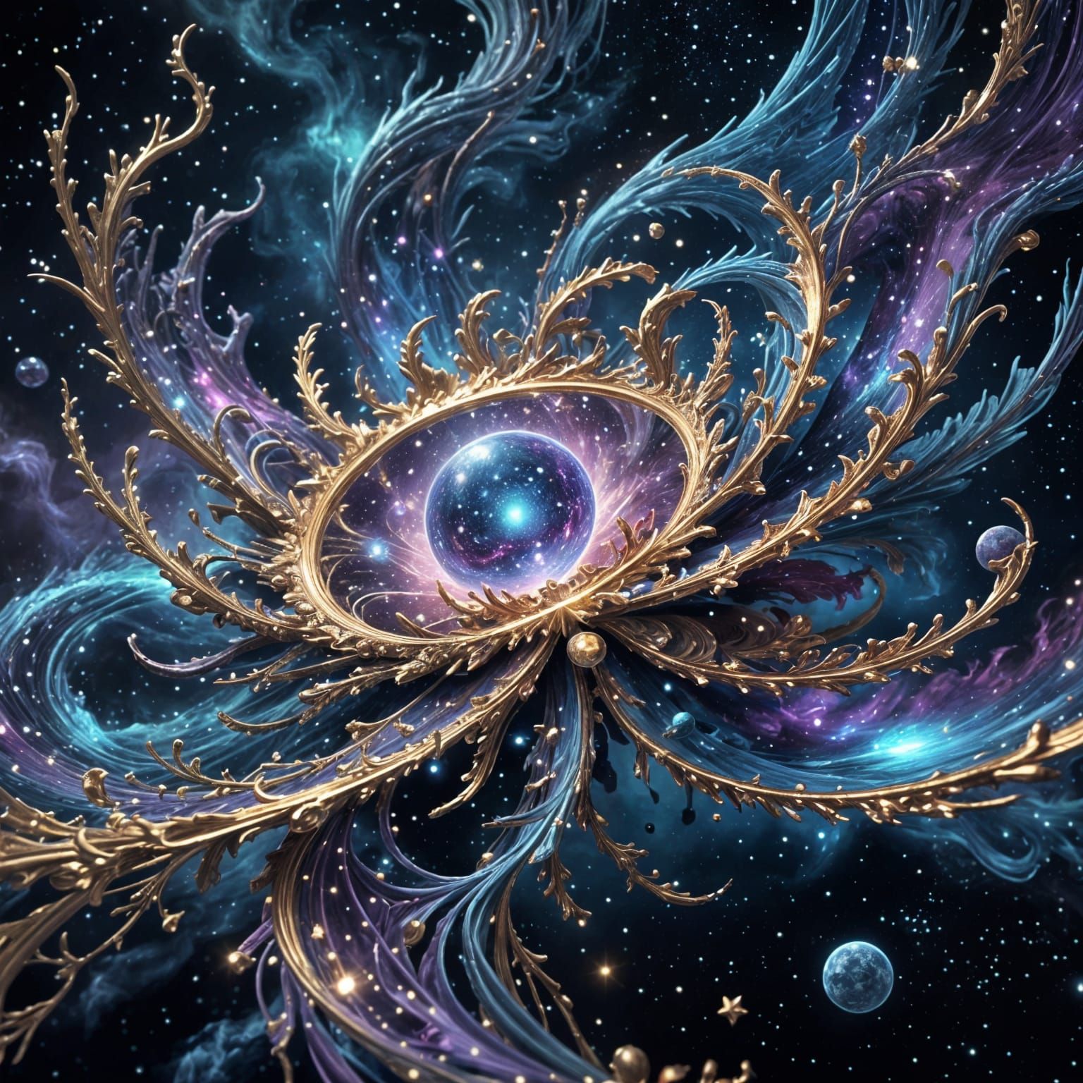 Holographic Astral Cosmic Illustration in Mixed Media