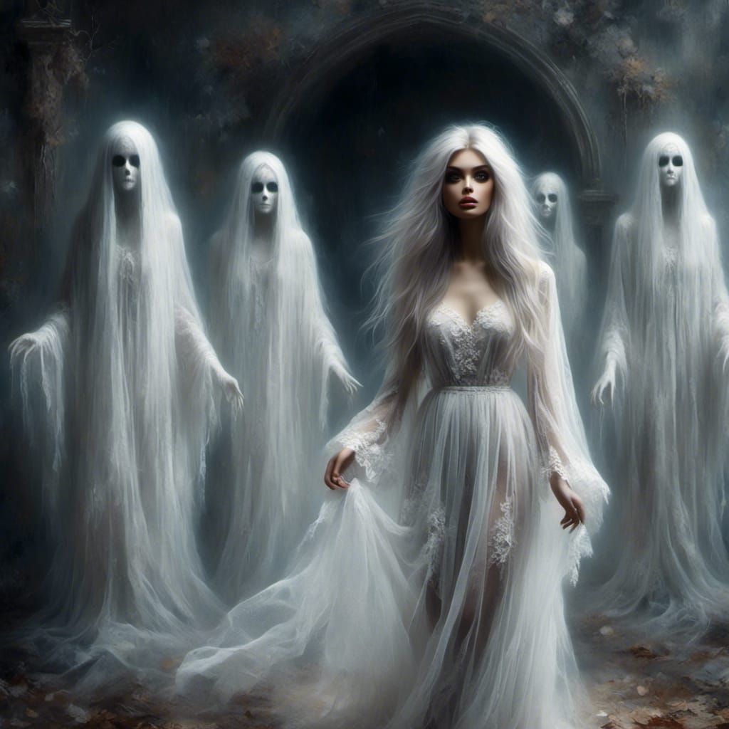<lora:I Saw A Ghost:1.0>ghostly spirit woman, 

 several hau...