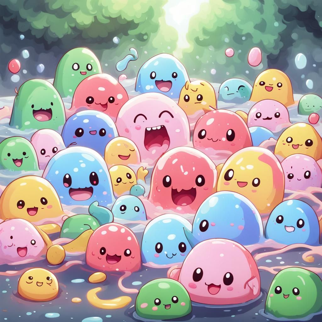 Cute Slime Playing: Anime-Inspired Digital Art