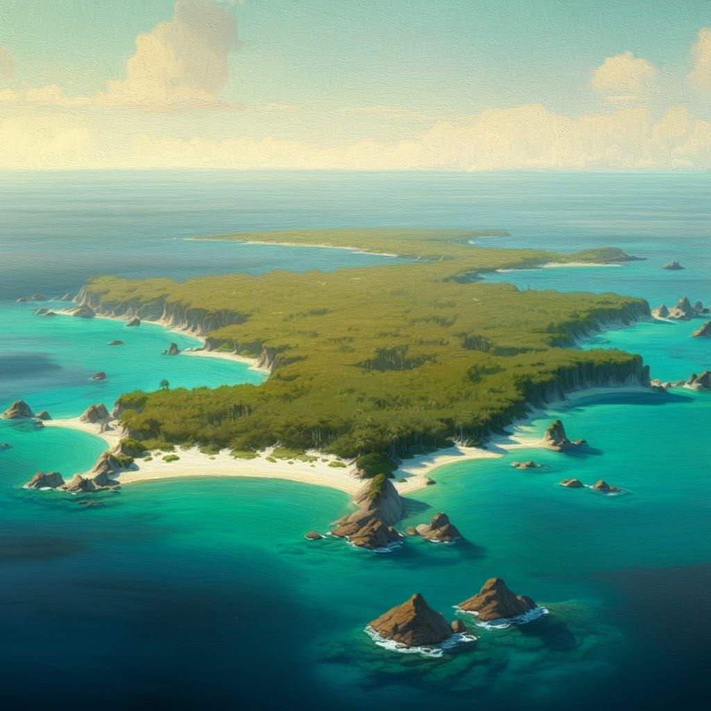 Idyllic Forested Island in Turquoise Ocean as Impressionist ...
