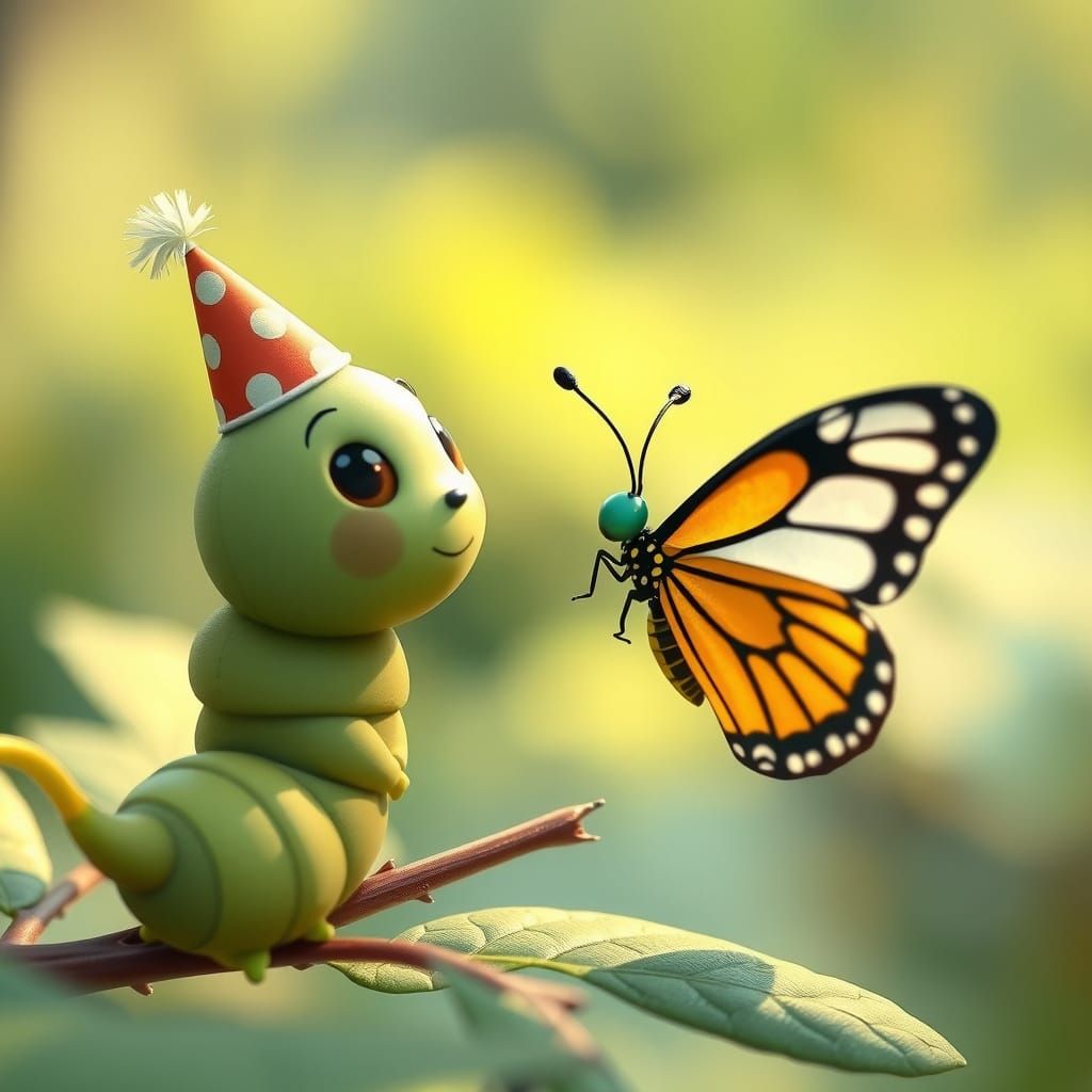 Caterpillar Watches Butterfly Metamorphosis in Anime Style