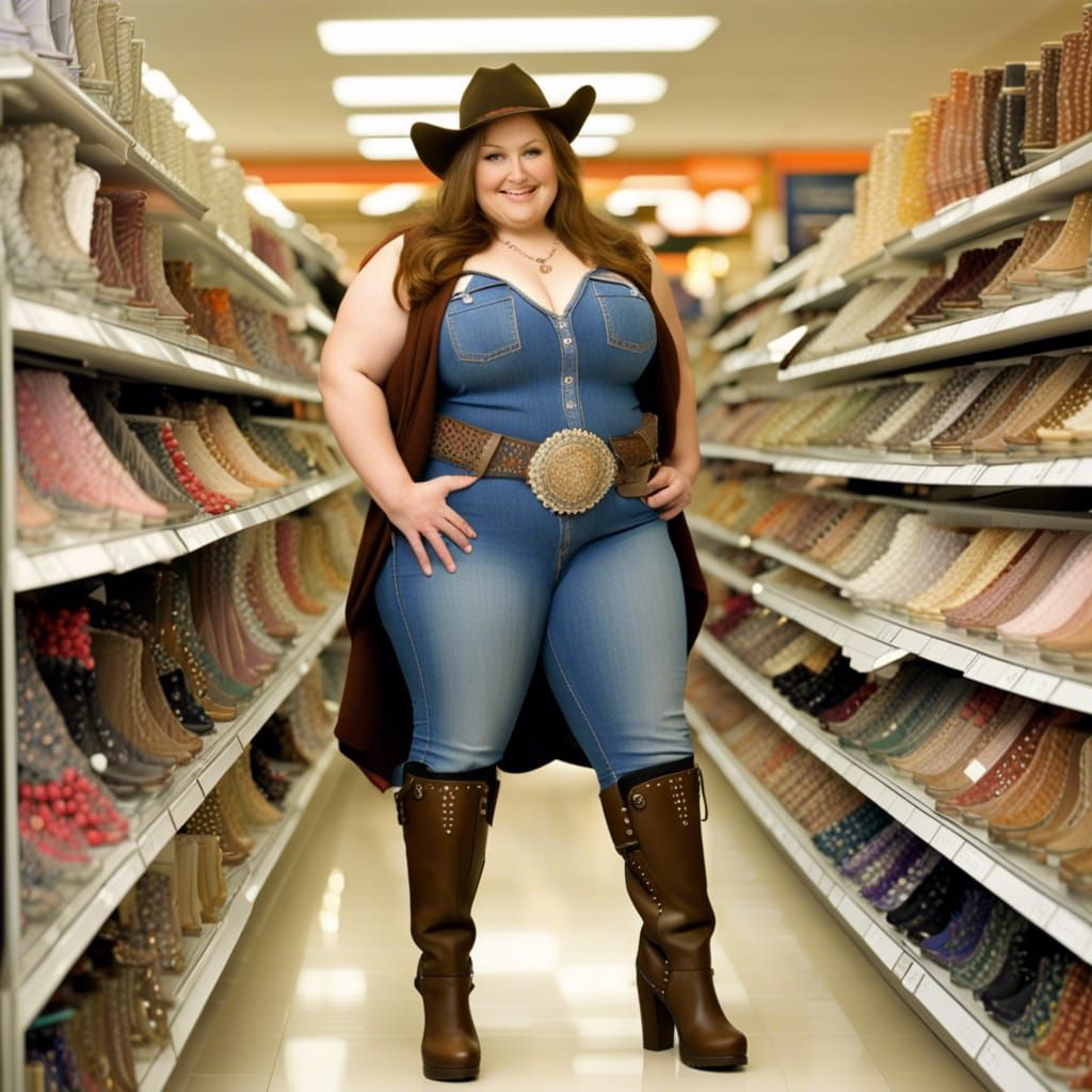 Chubby Cowgirl Shopping in a Department Store