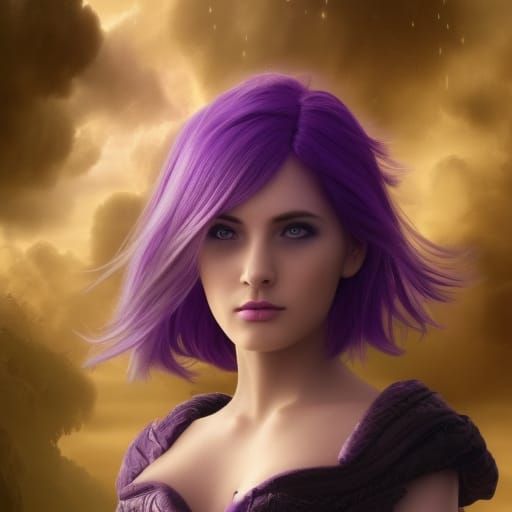 Cinematic Digital Painting of Blonde and Purple Hair