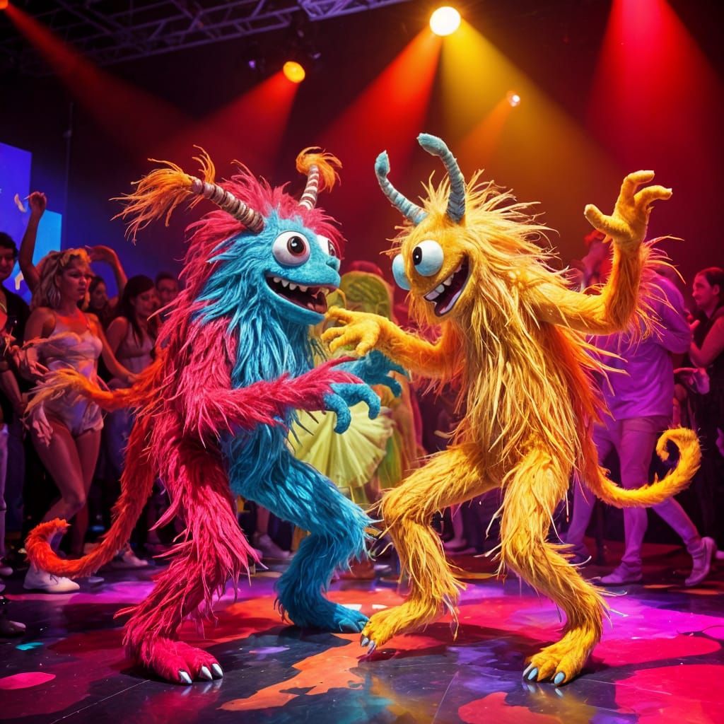 Monsters Dancing at a Colorful Disco