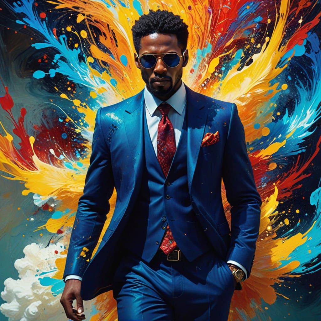 Dashing Caribbean Hero Immersed in Vibrant Whirlpool