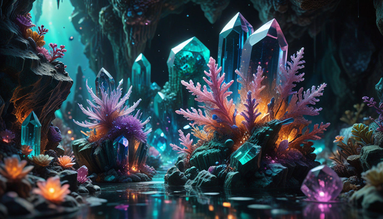 Vibrant Underwater Crystal Geode in Hyperrealistic Style
