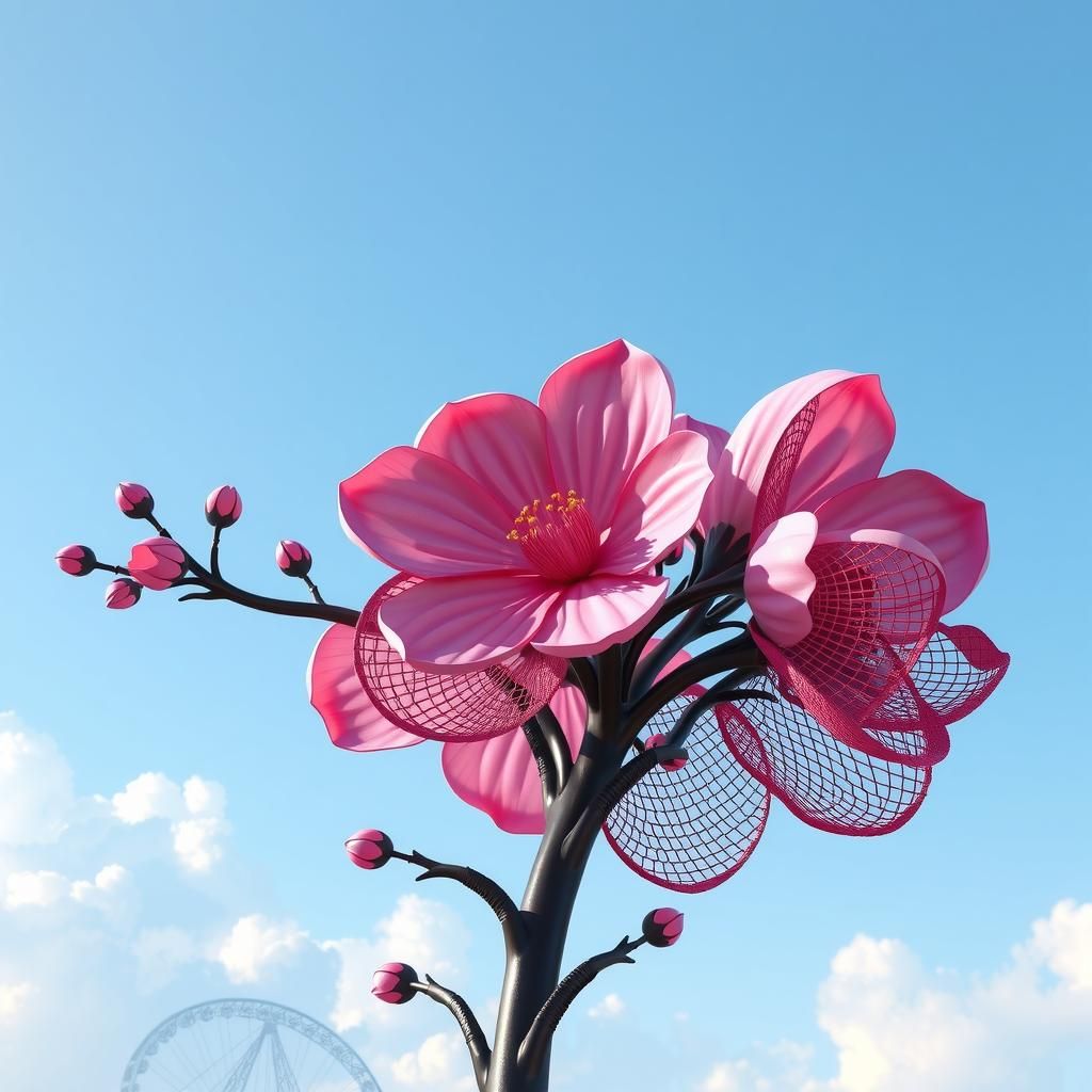 Ornate Metal Cherry Blossom Digital Sculpture