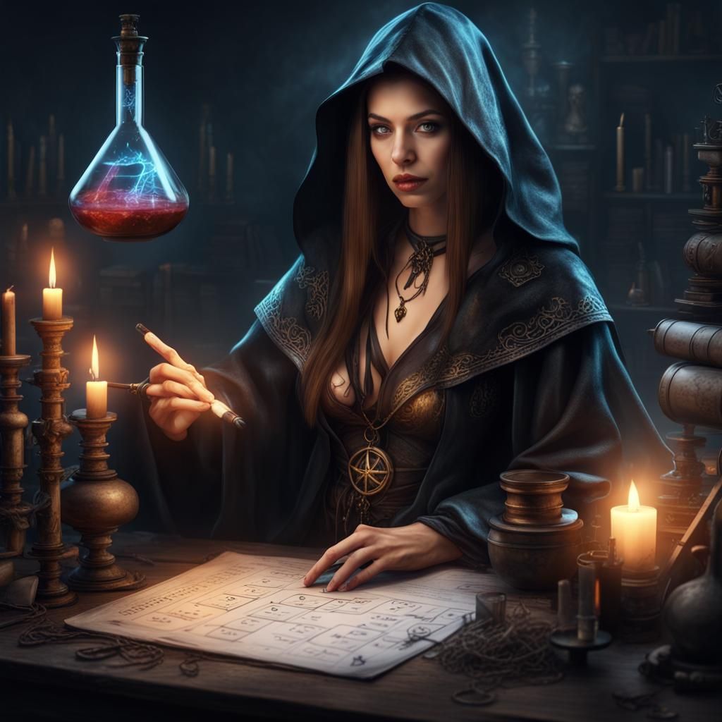 Dark Fantasy Sorceress Teaches Chemistry Lesson