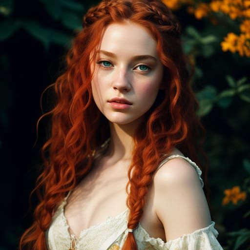 Captivating Redhead with Green Eyes: AI Generated Beauty