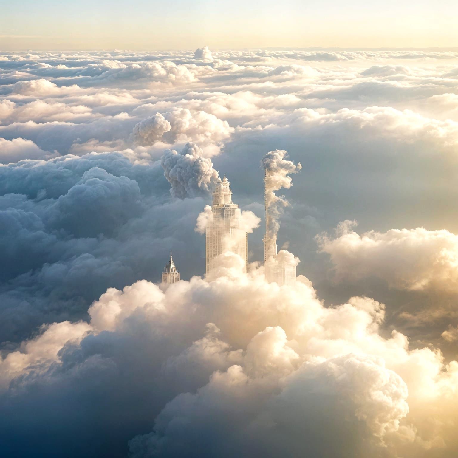Ephemeral Steam Clouds Form Living Beings and Buildings
