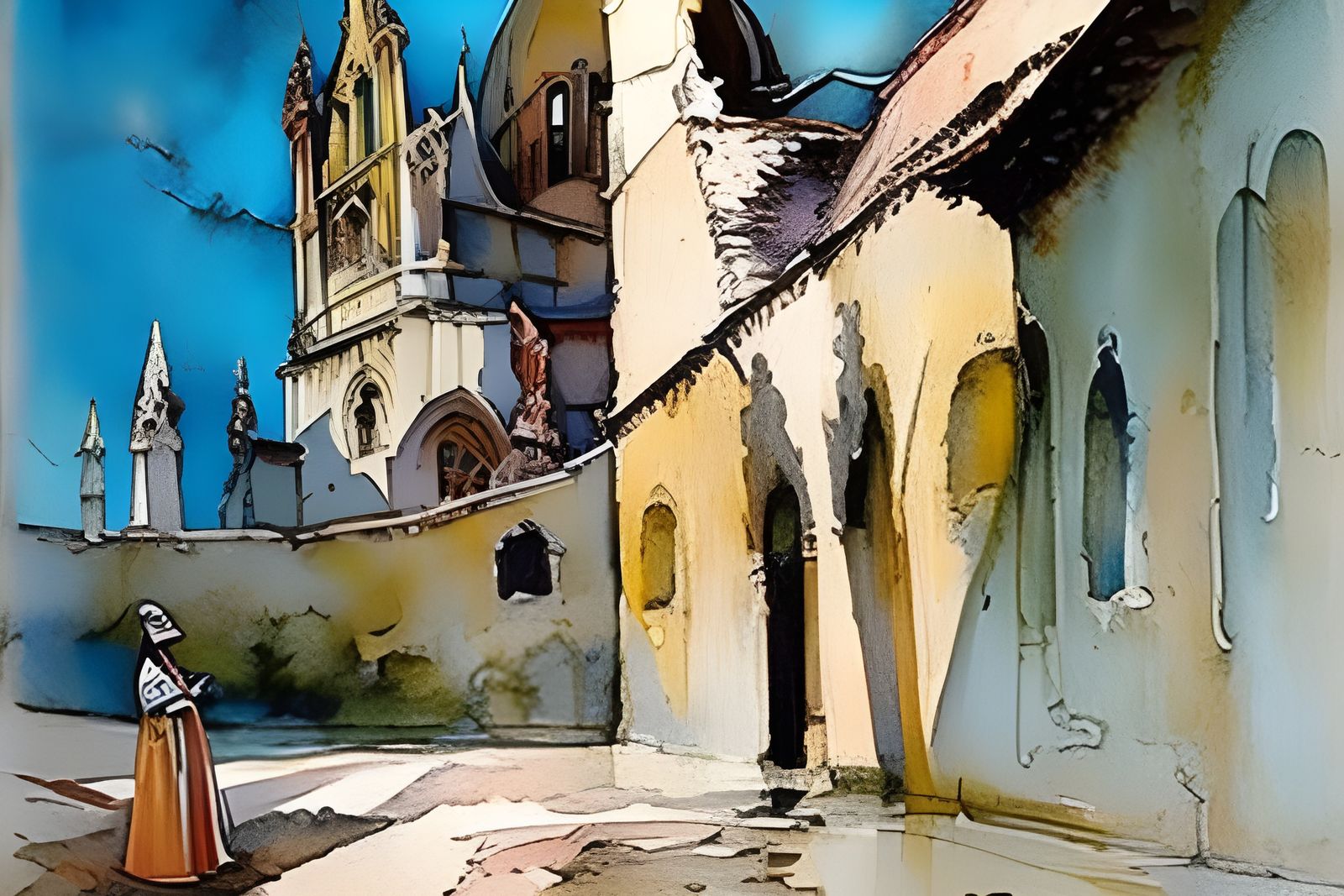 St. Francis at Benedictine Abbey in Impressionistic Watercol...