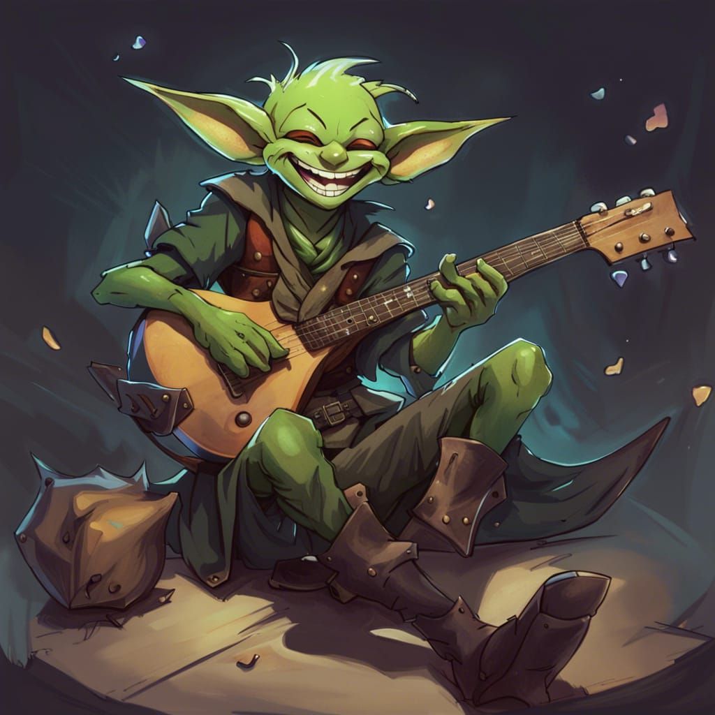 Happy Goblin Bard in Anime Style