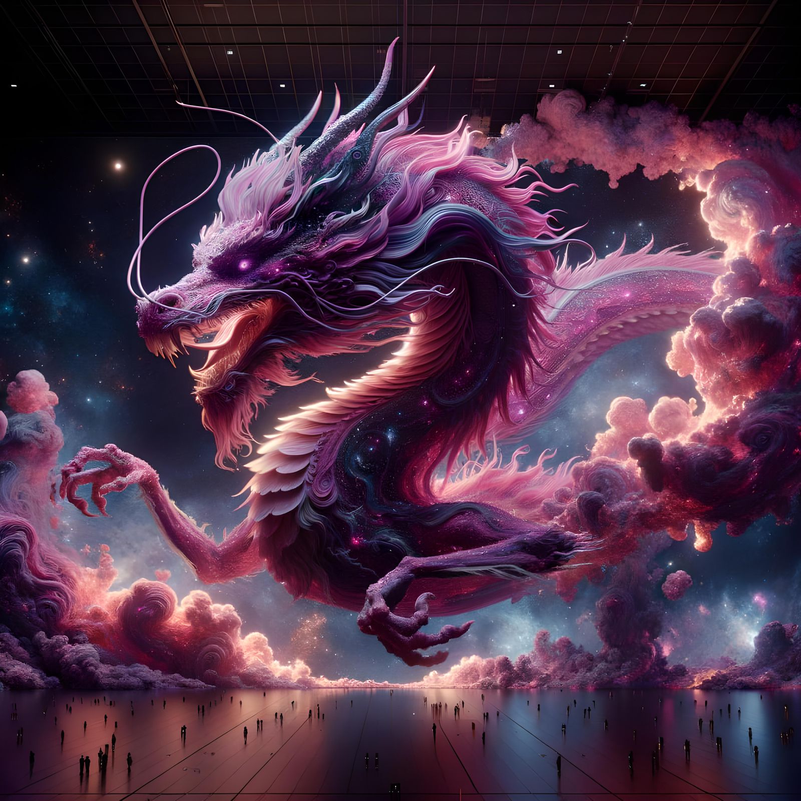 Pink and Purple Dragon in Space: 3D Masterpiece