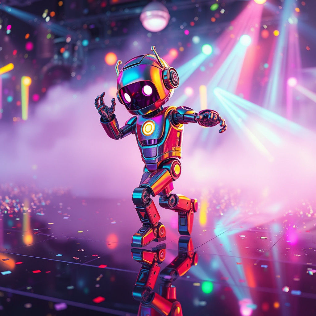 Joyful Robot Dancing on Disco Floor in Digital Art