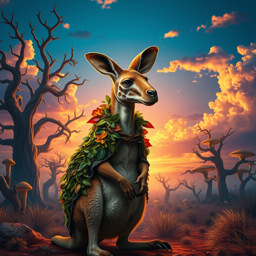 Kangaroo-Giraffe in Dreamlike Outback, Matte Painting