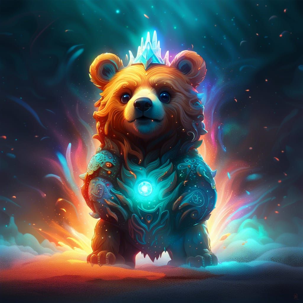 Cosmic Bear with Astral Crown, Digital Illustration