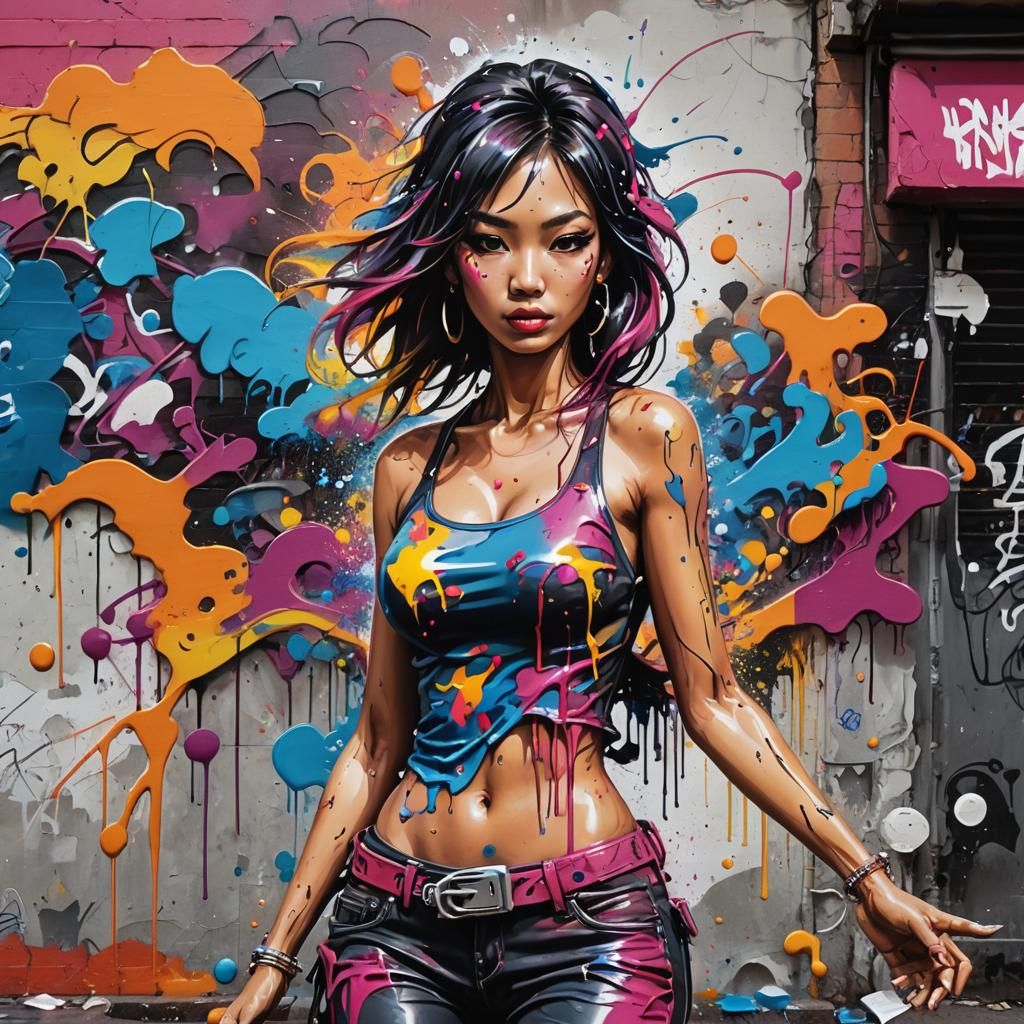 Colorful Graffiti Art of Figure Turning Back
