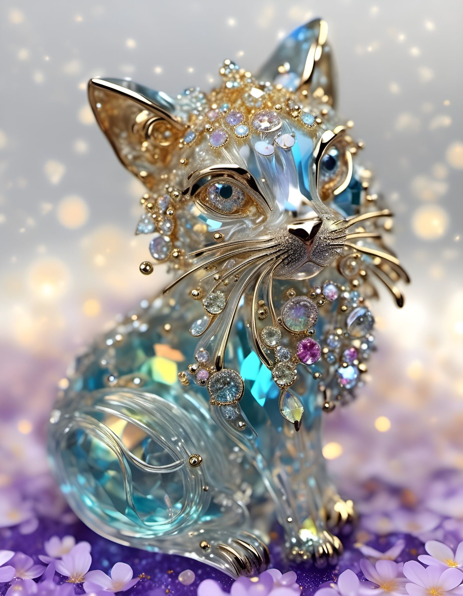 Transparent Battle Cat in Gilt-Filament Glass Style