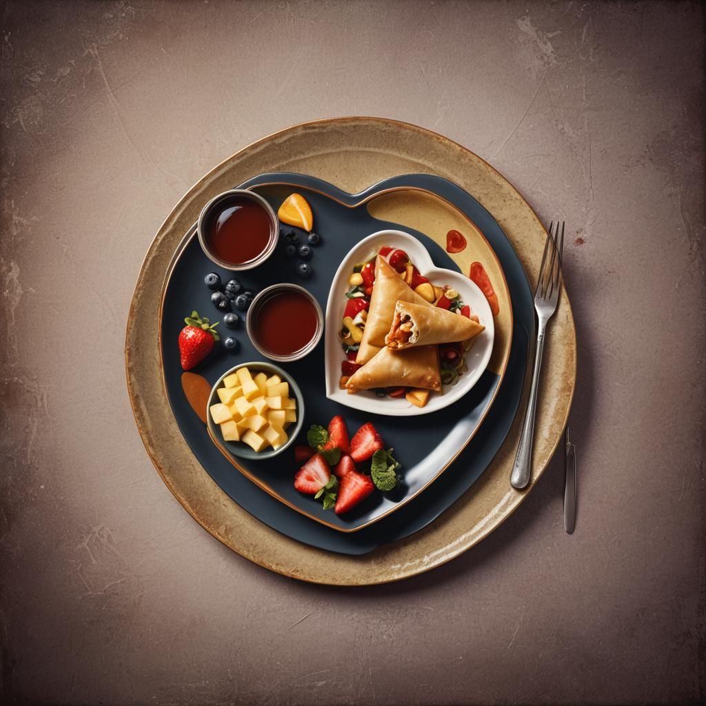 Heart-Shaped Plate with Egg Roll in Film Aesthetic