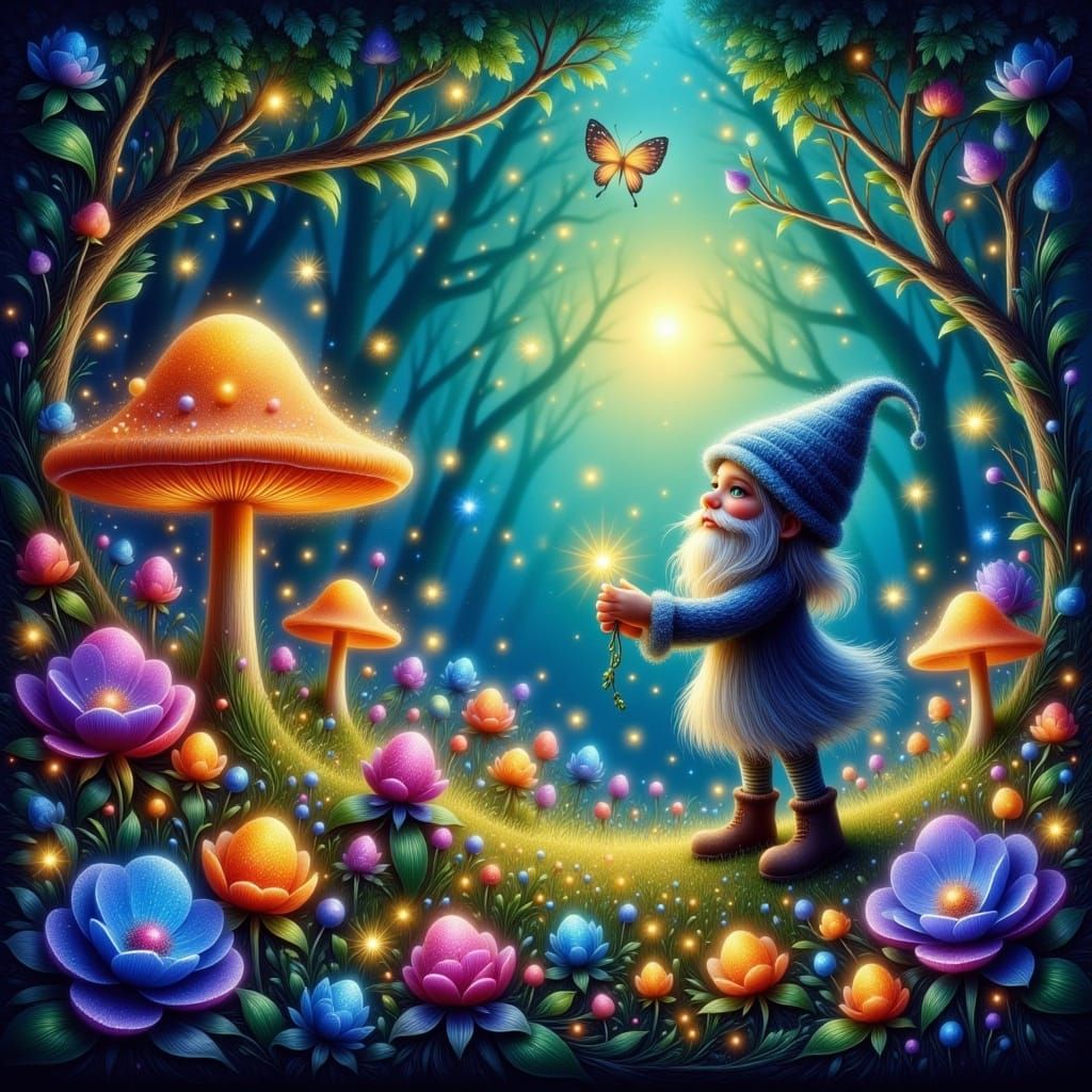 Whimsical Storybook Garden in Vibrant Oil Paint Style