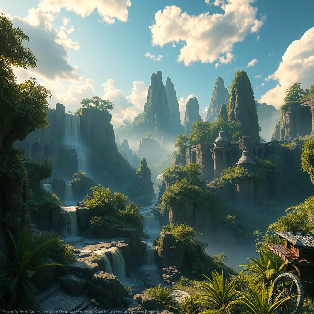 Enchanted Realm: Lush Vegetation and Ancient Ruins