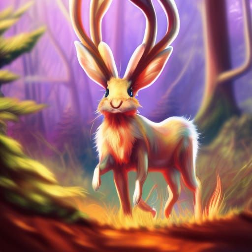Fiery Jackalope Runs Through Anime Forest