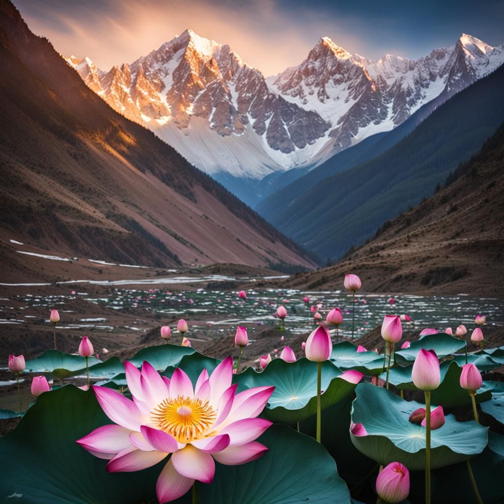 Lotus Flower in the Himalayas: A Realistic Masterpiece