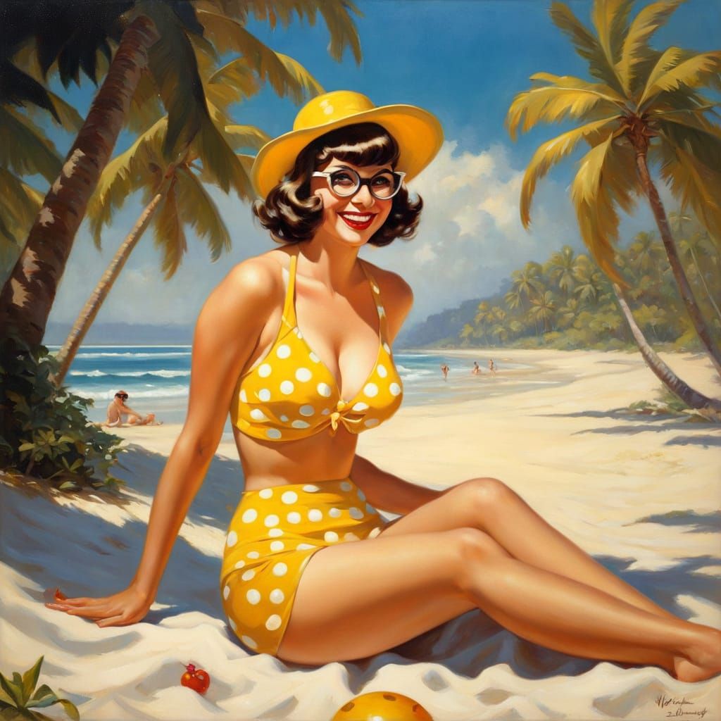 Velma Dinkley on Tropical Beach as Oil Painting