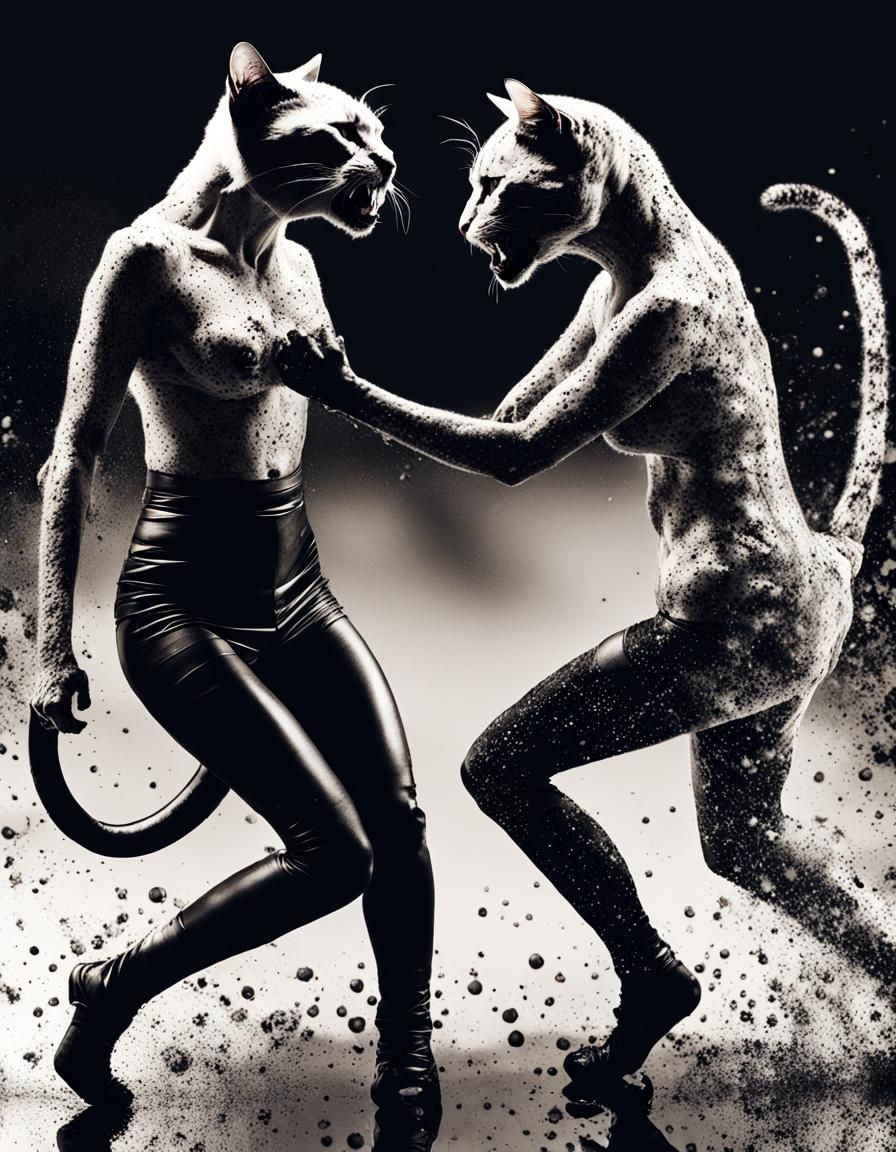 Punk Women Catfight in Double Exposure Style