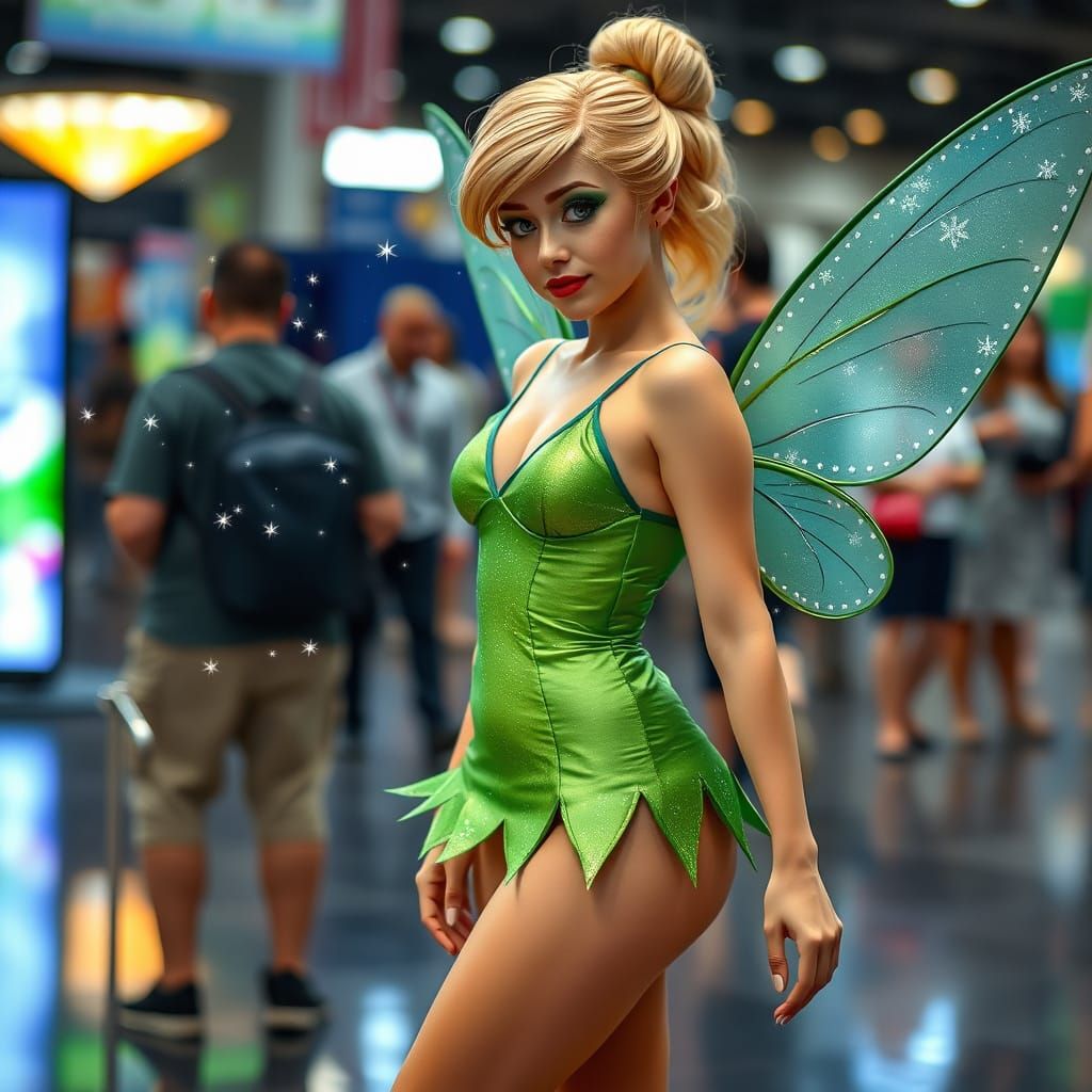 Hyper Realistic Tinkerbell Cosplay in Skimpy Skirted Dress a...