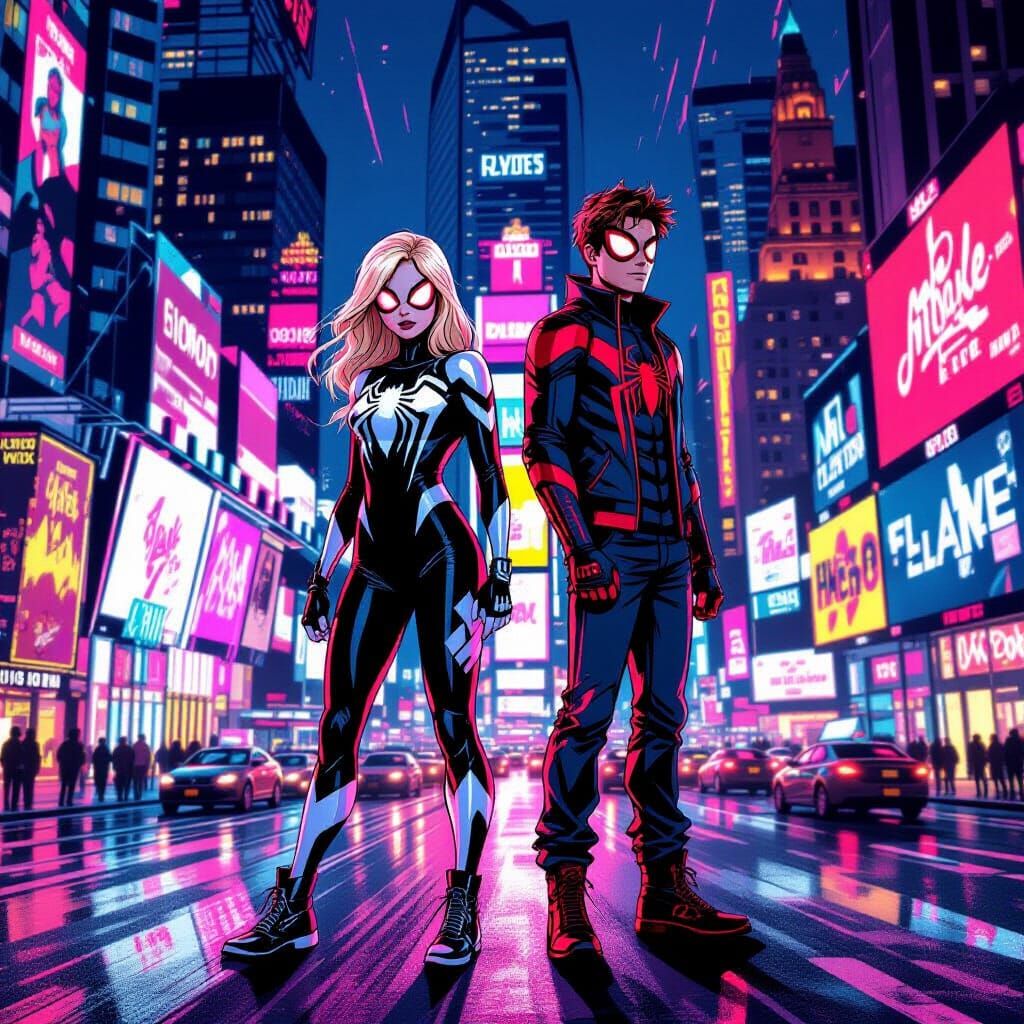 Ghost-Spider and Peter Parker in Times Square Comic Art