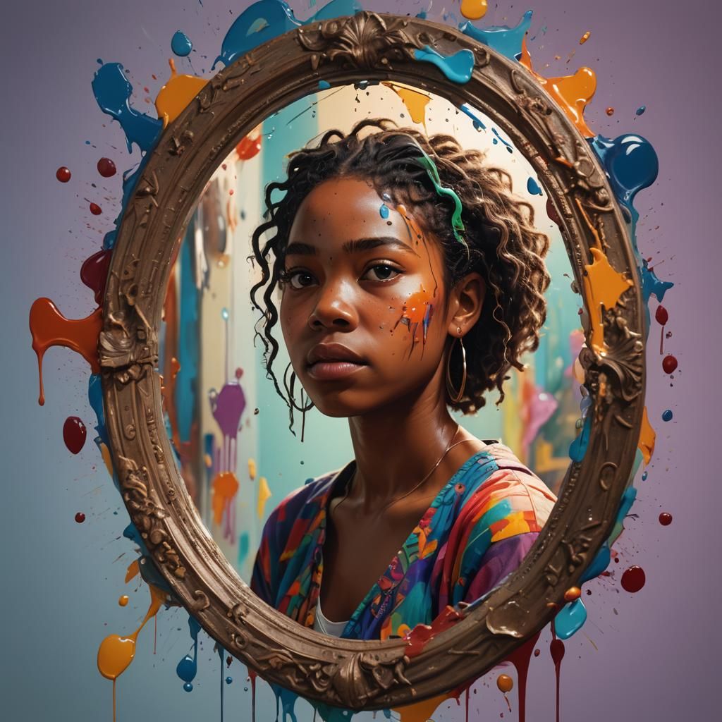 Black Woman and Inner Child: Hyperrealistic Splash Art