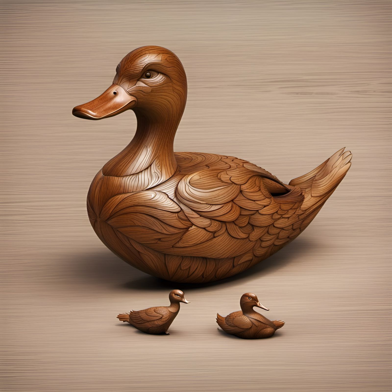 Detailed 8K Resolution Wooden Carved Duck