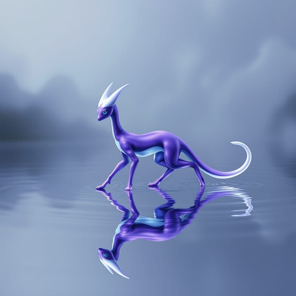 Mewtwo Walks on Water in Surreal Dreamscape
