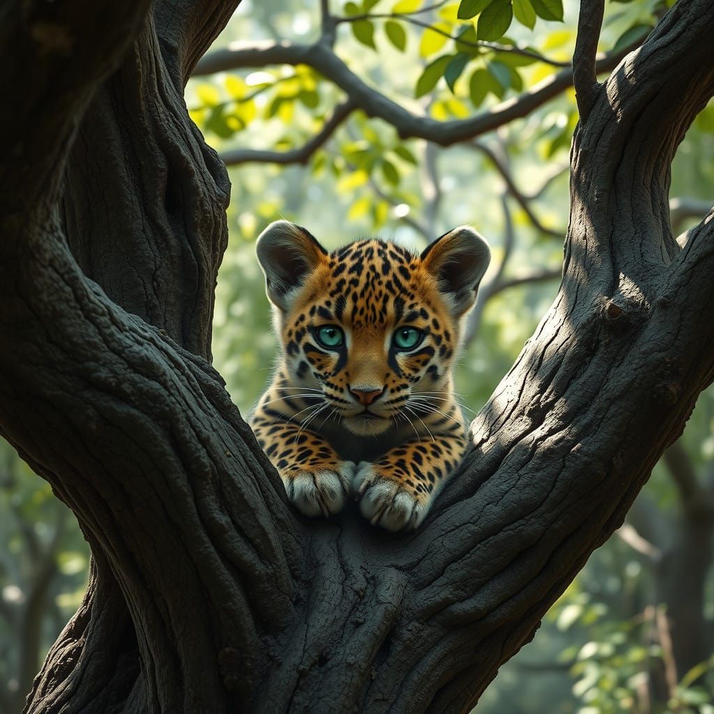 Whimsical Leopard Cub Enchants in Twisted Tree Haven