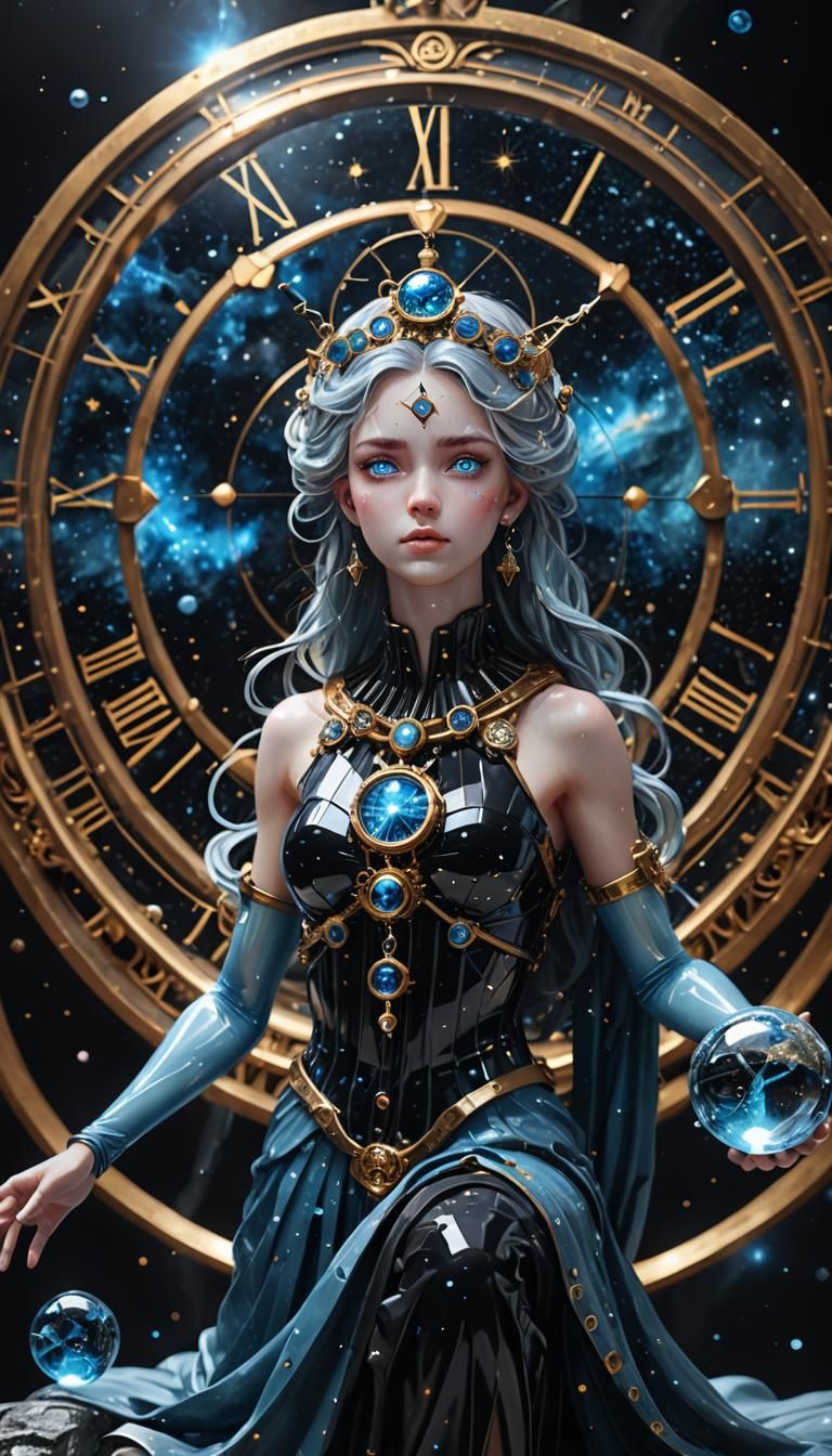 Crystal Goddess Playing with Atoms in Space