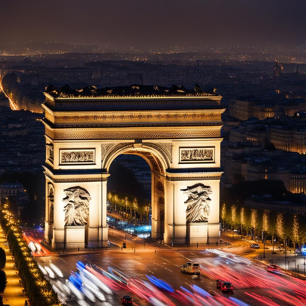 Arc de Triomphe Lit Up at Night