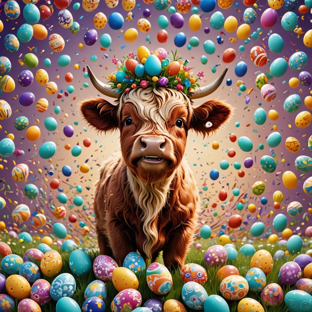 Easter Egg Crown on Smiling Highland Calf