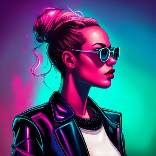 Teenage Harley Quinn in Synthwave Neon Retro Style