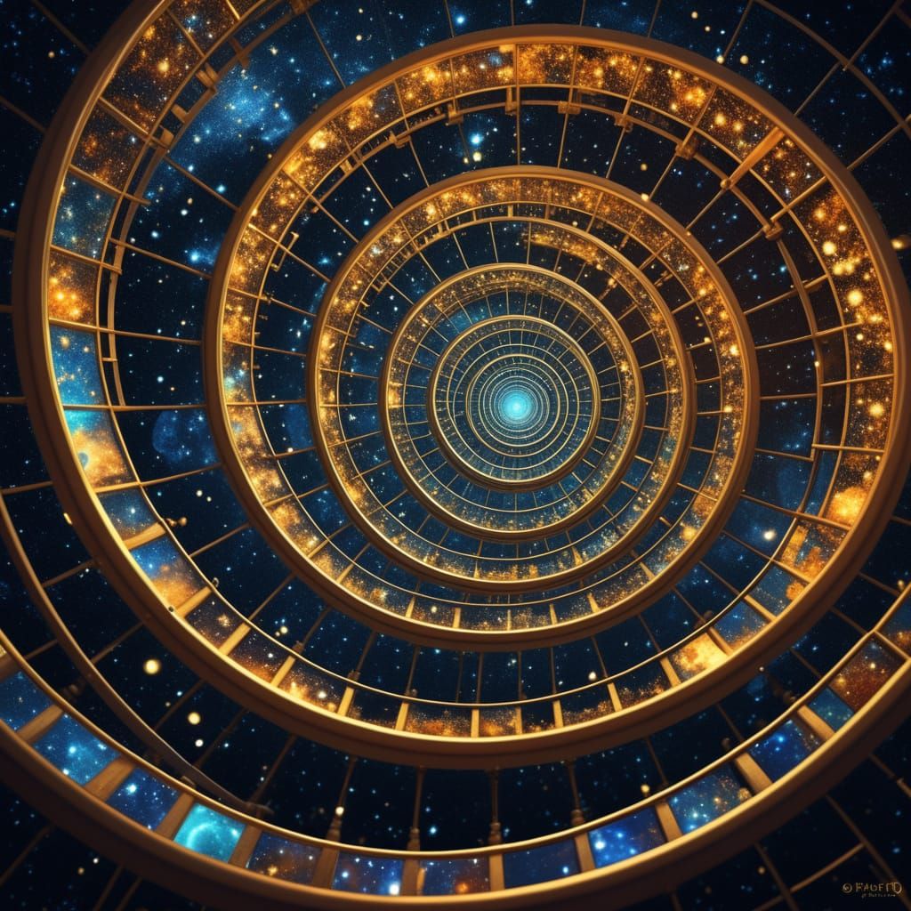 Shimmering Figure Watching Time's Spiral in Psychedelic Styl...